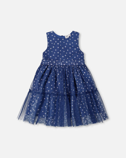 Printed Tiered Dress Blue With Daisy Print-0