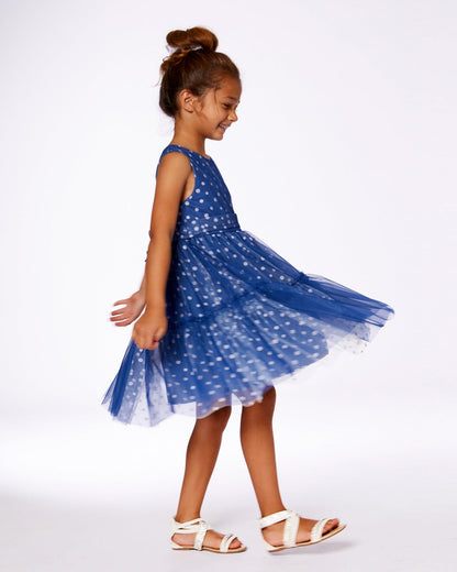 Printed Tiered Dress Blue With Daisy Print-2