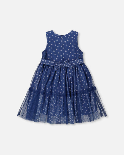 Printed Tiered Dress Blue With Daisy Print-3