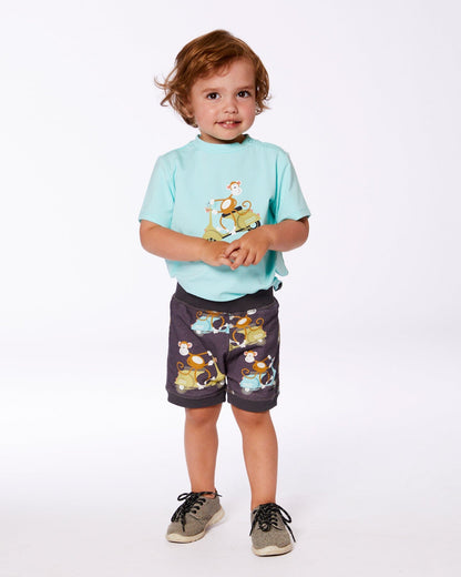 Two-Piece Top And Short Set Monkey On Navy And Turquoise Moped-2