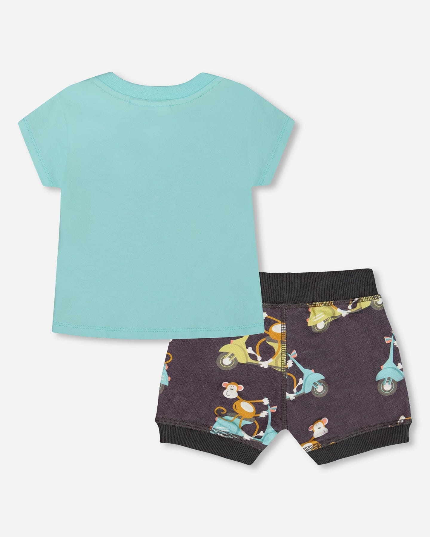 Two-Piece Top And Short Set Monkey On Navy And Turquoise Moped-3