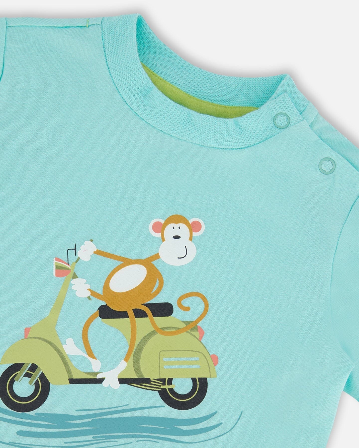 Two-Piece Top And Short Set Monkey On Navy And Turquoise Moped-4