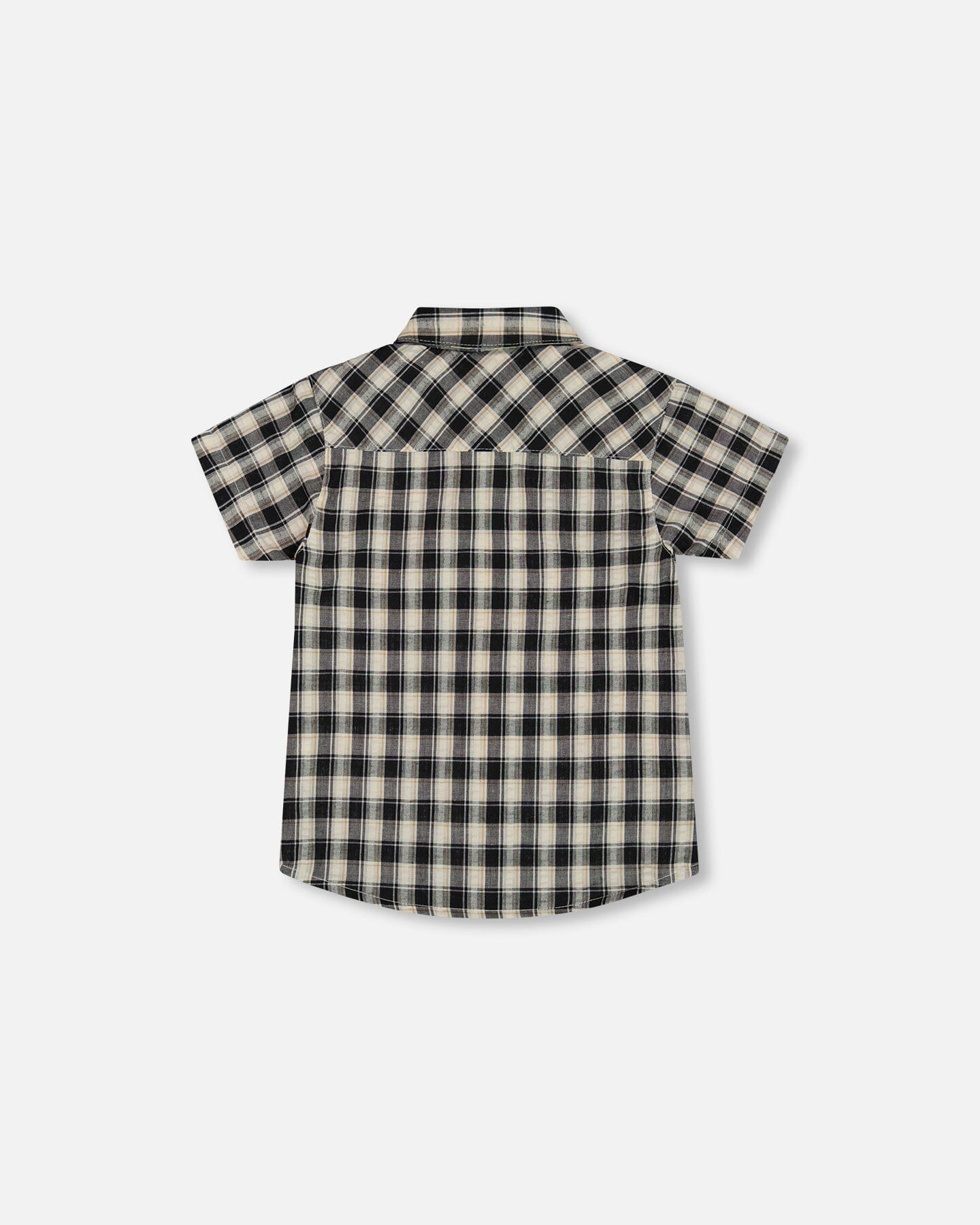 Short Sleeve Button Down Shirt Black And Beige Plaid-2