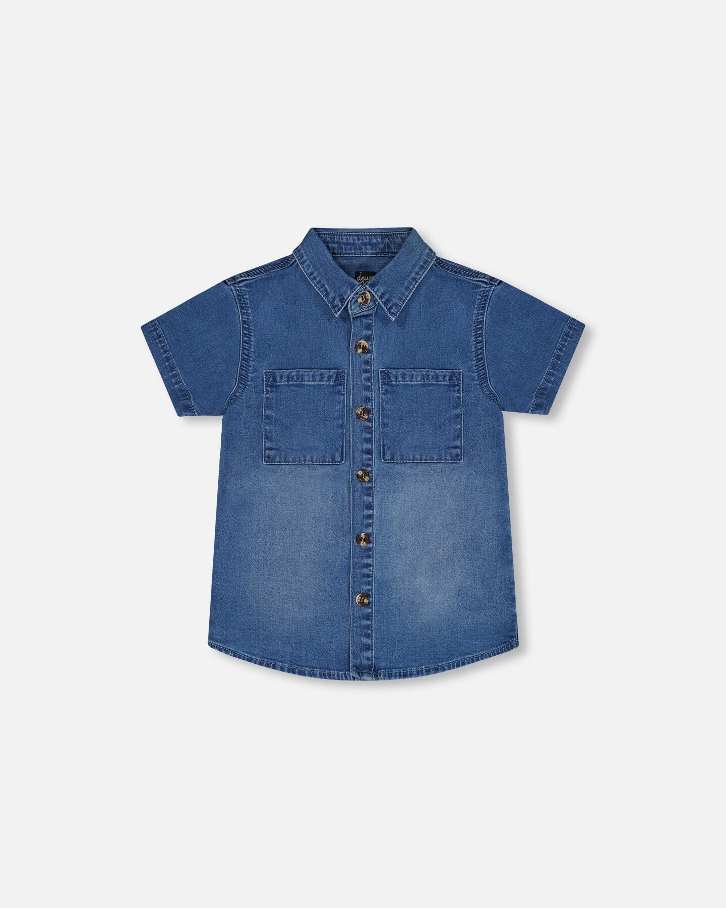 Short Sleeve Button Down Shirt Dark Denim Blue-0