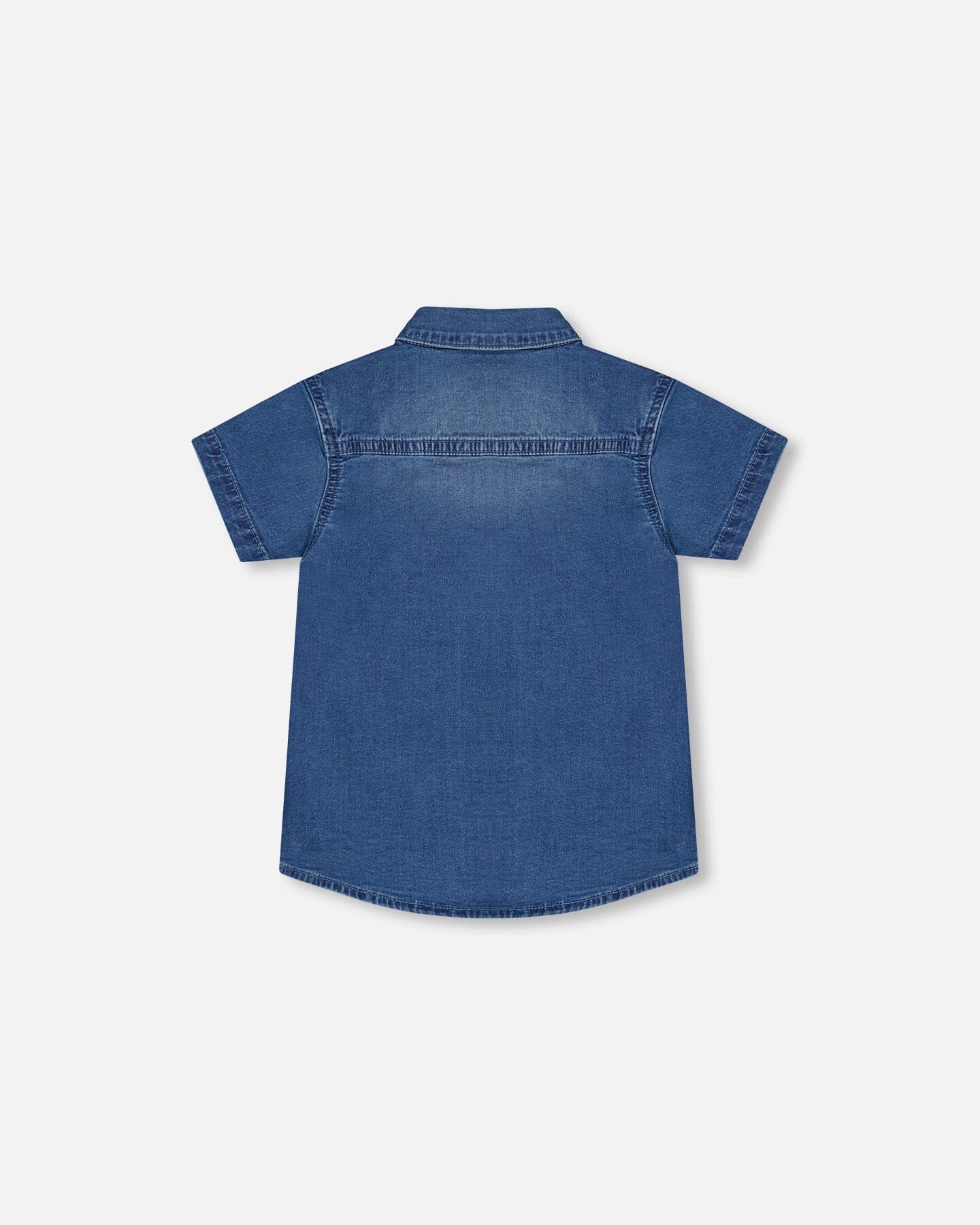 Short Sleeve Button Down Shirt Dark Denim Blue-2