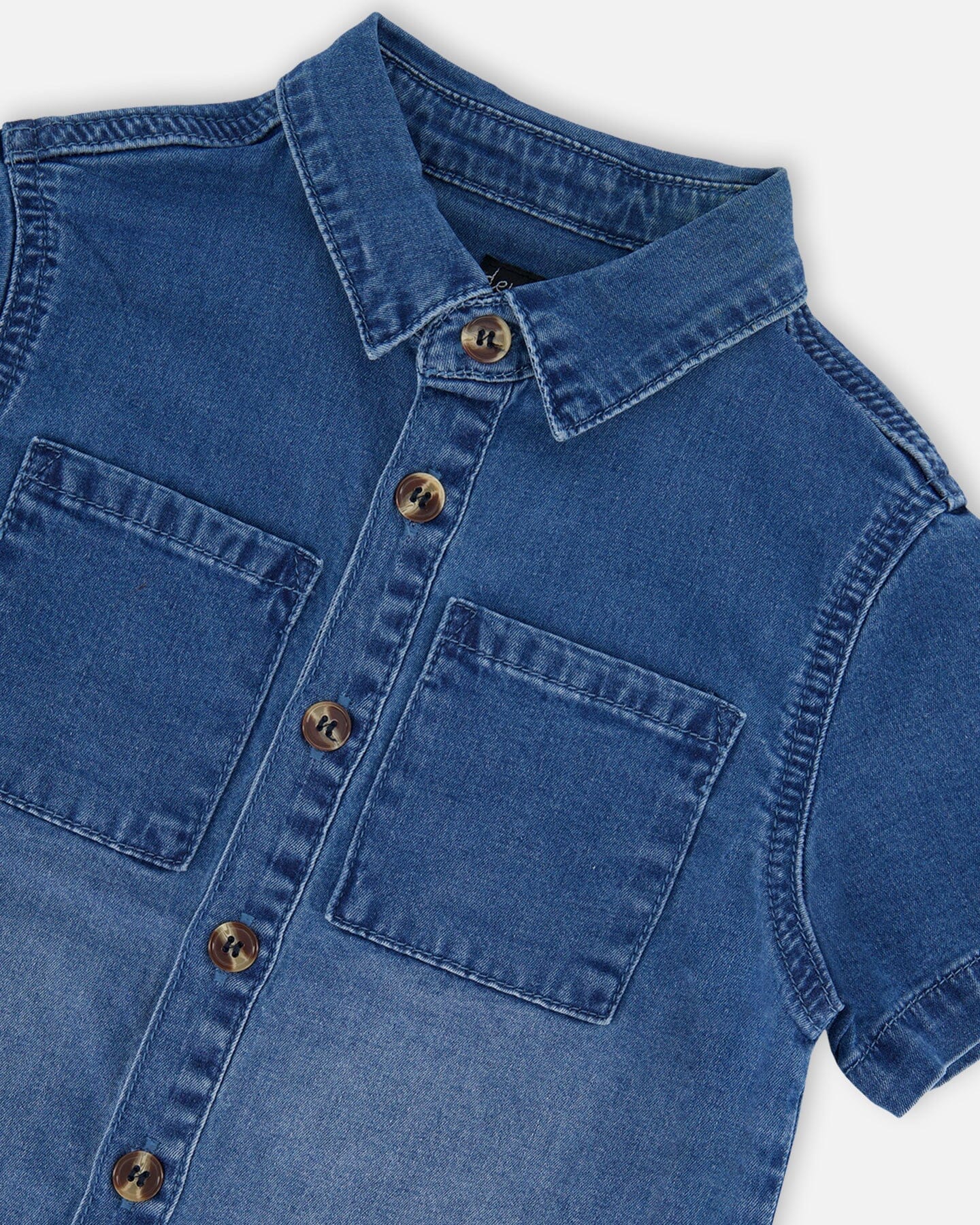 Short Sleeve Button Down Shirt Dark Denim Blue-4