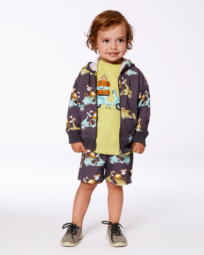 Printed French Terry Hooded Full Zip Cardigan Sweatshirt Monkey On Navy Moped-3