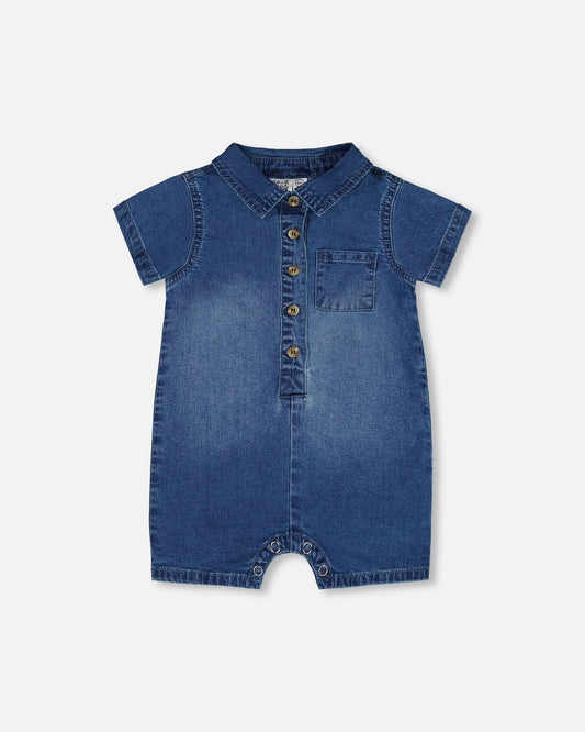 One-Piece Denim Romper Dark Denim Blue-0