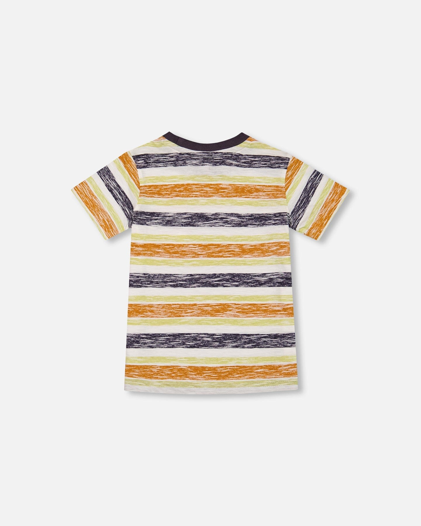 Printed Organic Cotton Tee Navy Striped, Orange, And Lime Green-3
