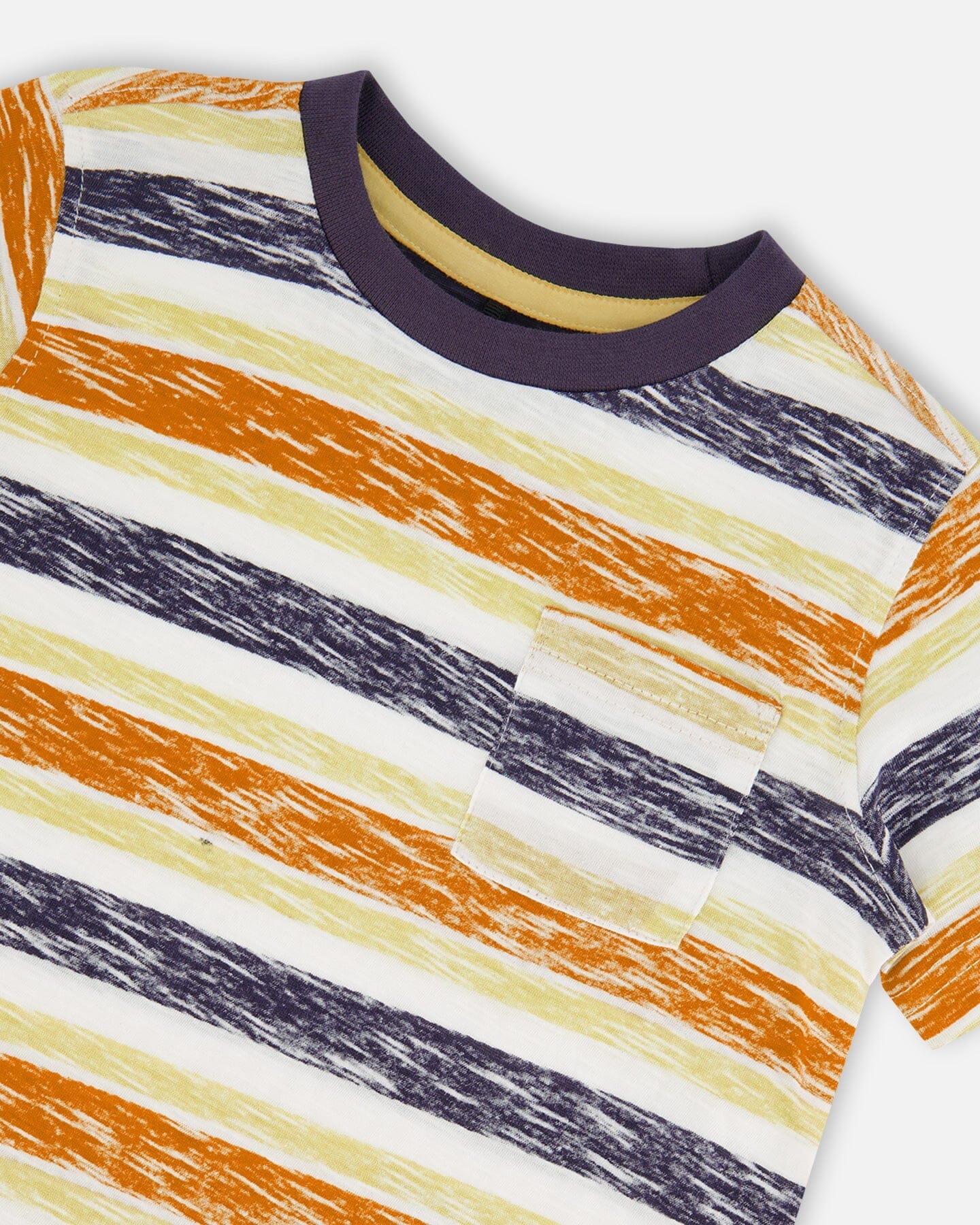 Printed Organic Cotton Tee Navy Striped, Orange, And Lime Green-4