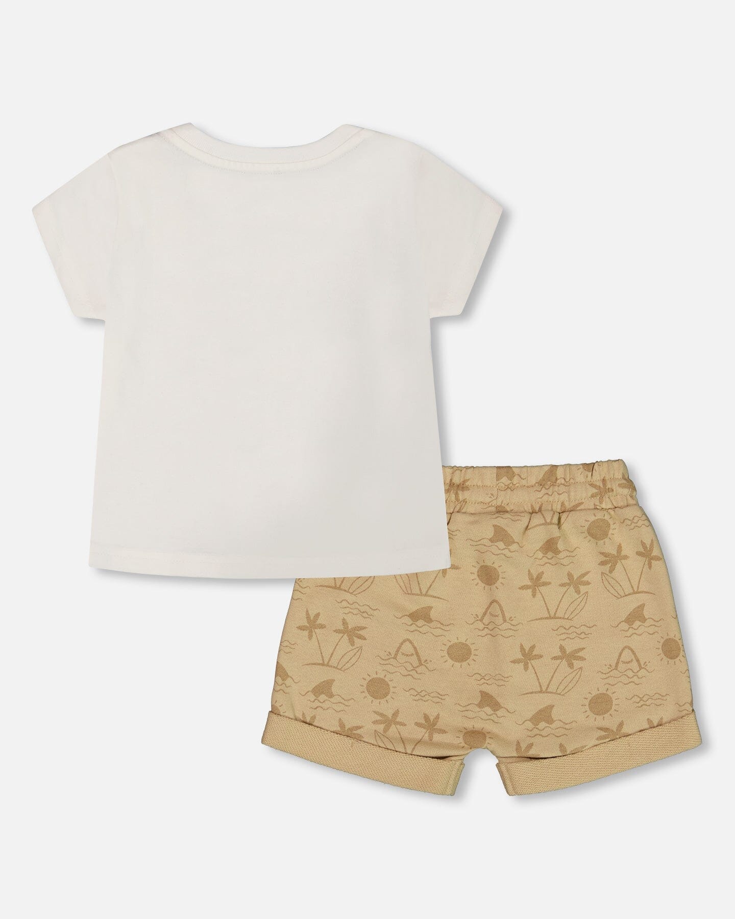 Short Sleeve Top And French Terry Short Set Beige With Palm Trees And Blue Truck-4