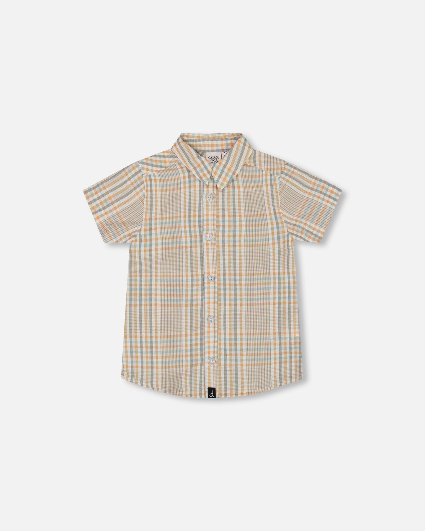 Short Sleeve Button Down Shirt Beige And Sage Plaid-0