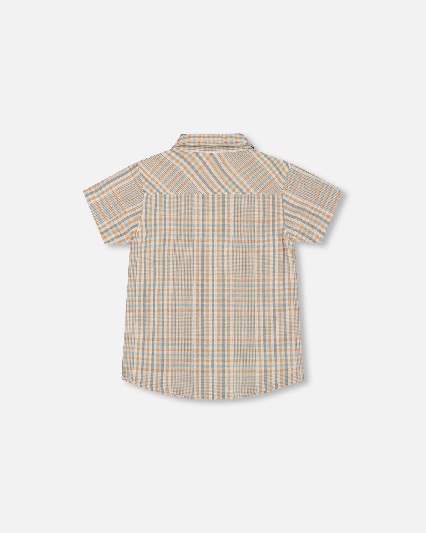 Short Sleeve Button Down Shirt Beige And Sage Plaid-2