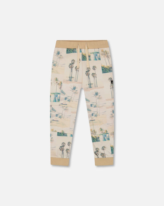 Printed Jogger Sweatpants Beige Palm Tree And Teal-0