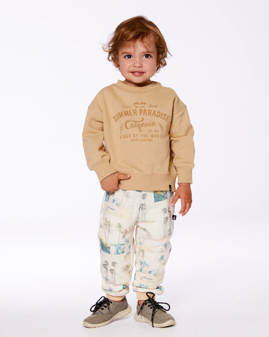 Printed Jogger Sweatpants Beige Palm Tree And Teal-1