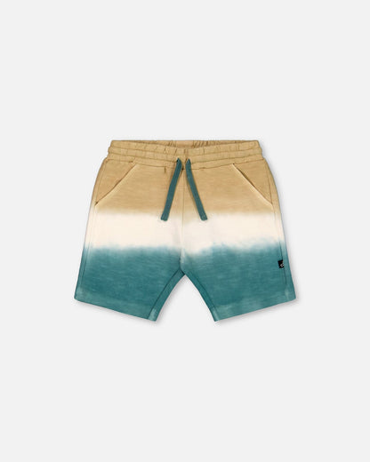 French Terry Short Gradient Beige And Teal-0
