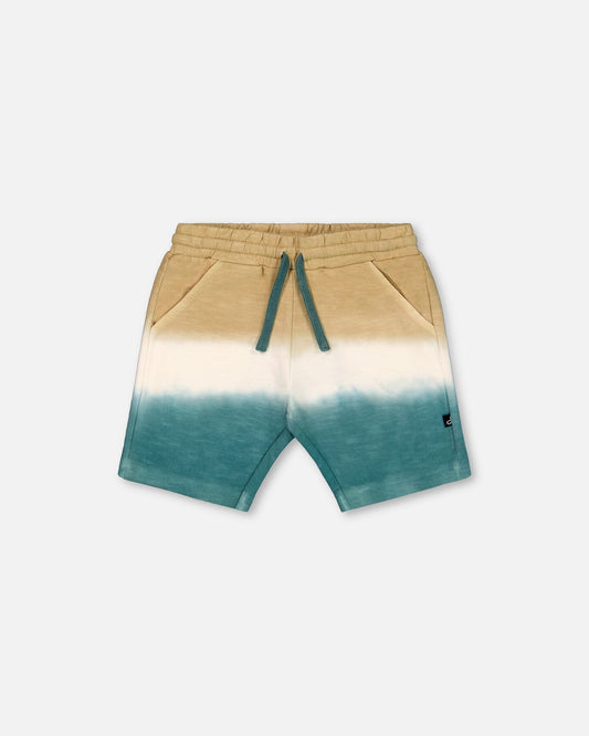 French Terry Short Gradient Beige And Teal-0