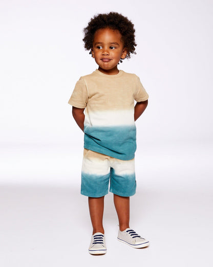 French Terry Short Gradient Beige And Teal-2
