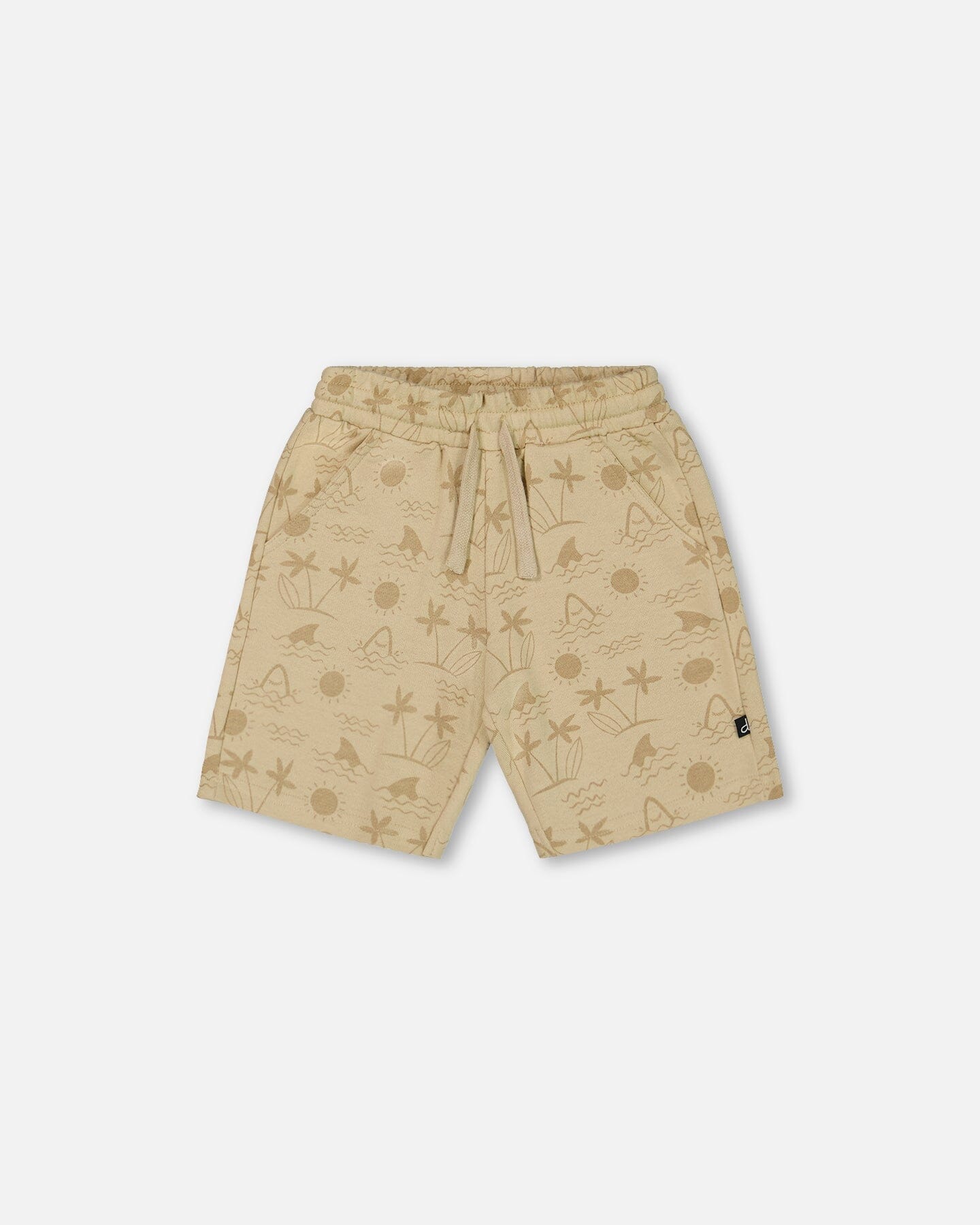 Printed French Terry Short Beige With Palm Trees-0