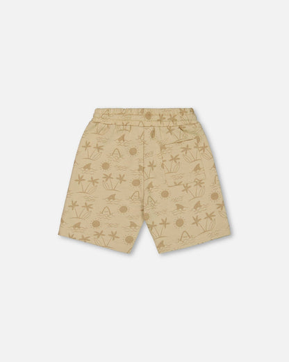 Printed French Terry Short Beige With Palm Trees-2