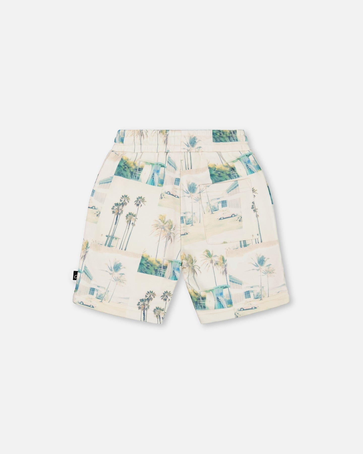 Printed French Terry Short Beige Palm Tree And Teal-3