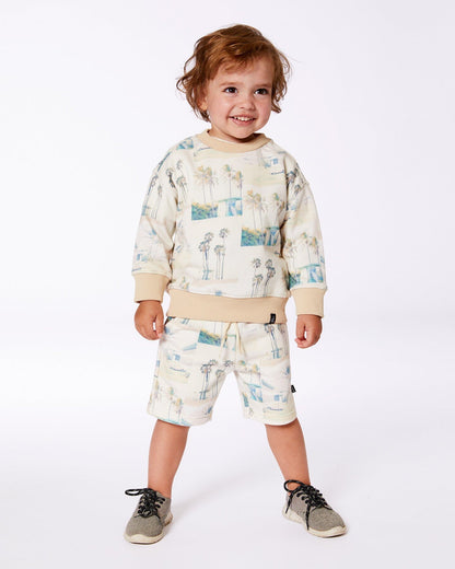 Printed Pullover Sweatshirt Beige Palm Tree And Teal-2