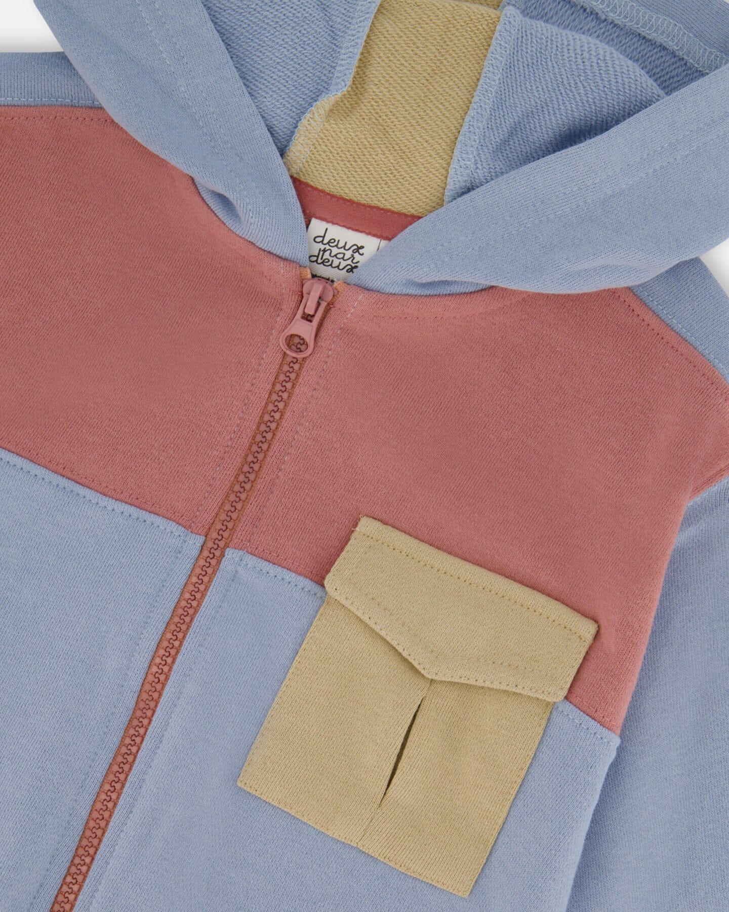 French Terry Full Zip Hoodie Sweatshirt Pale Blue And Dark Old Rose-3