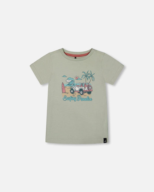 Short Sleeve Organic Cotton Graphic Tee Sage And Multi-0