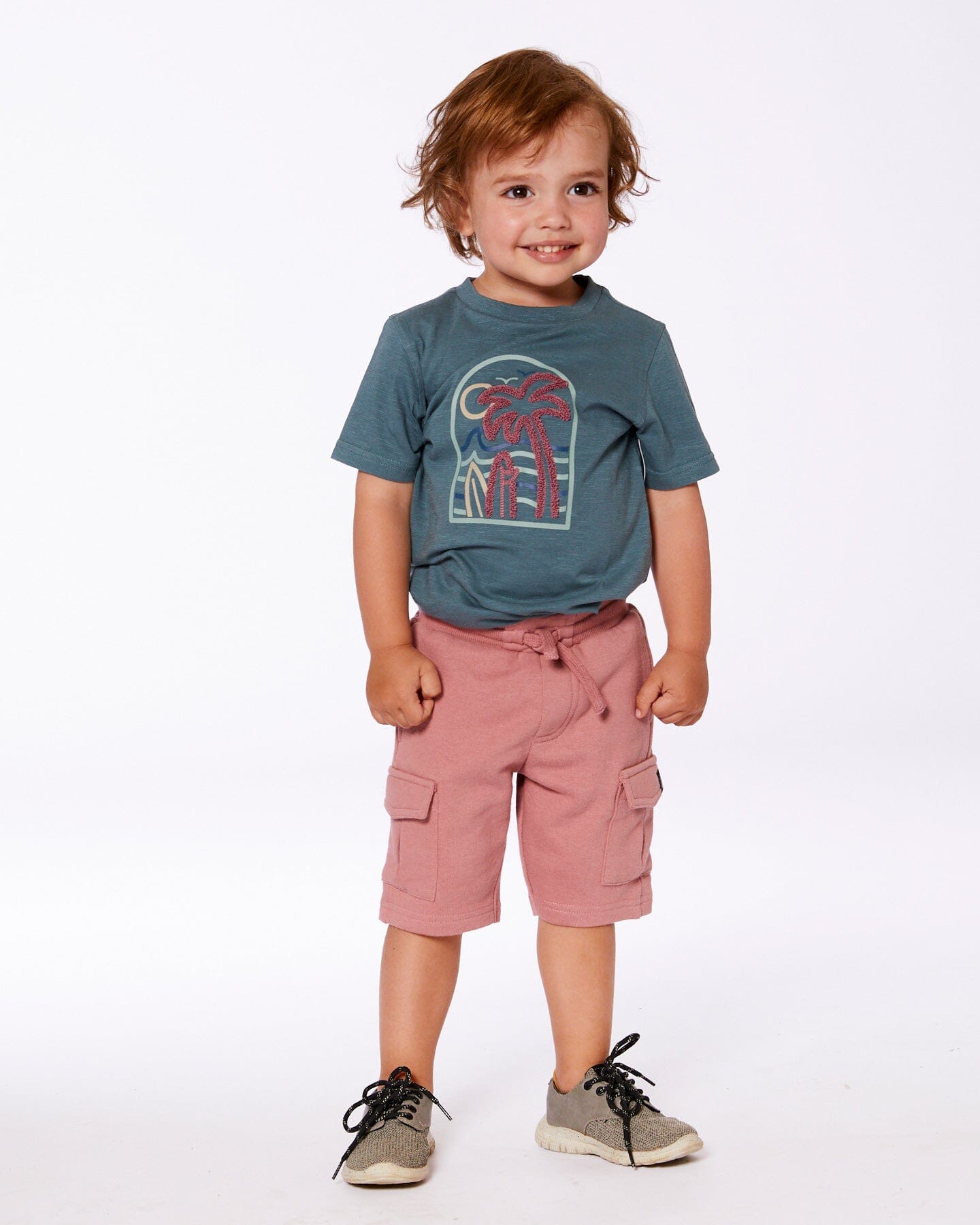 Short Sleeve Organic Cotton Graphic Tee Teal And Dark Old Rose-2