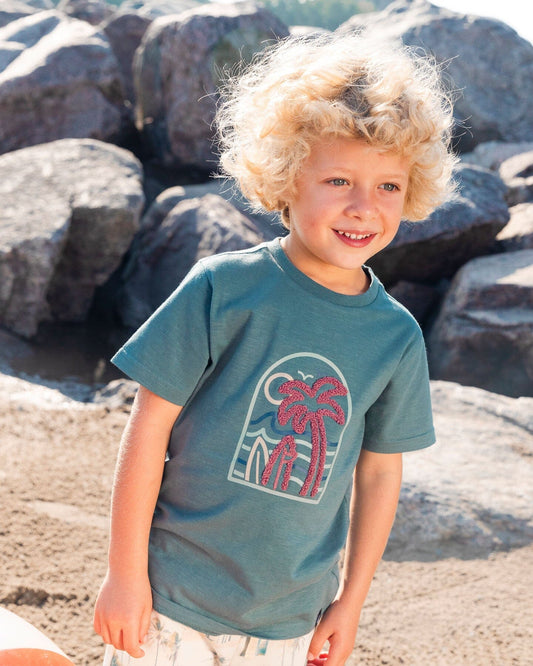 Short Sleeve Organic Cotton Graphic Tee Teal And Dark Old Rose-1