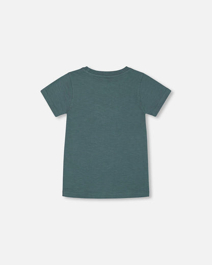 Short Sleeve Organic Cotton Graphic Tee Teal And Dark Old Rose-3