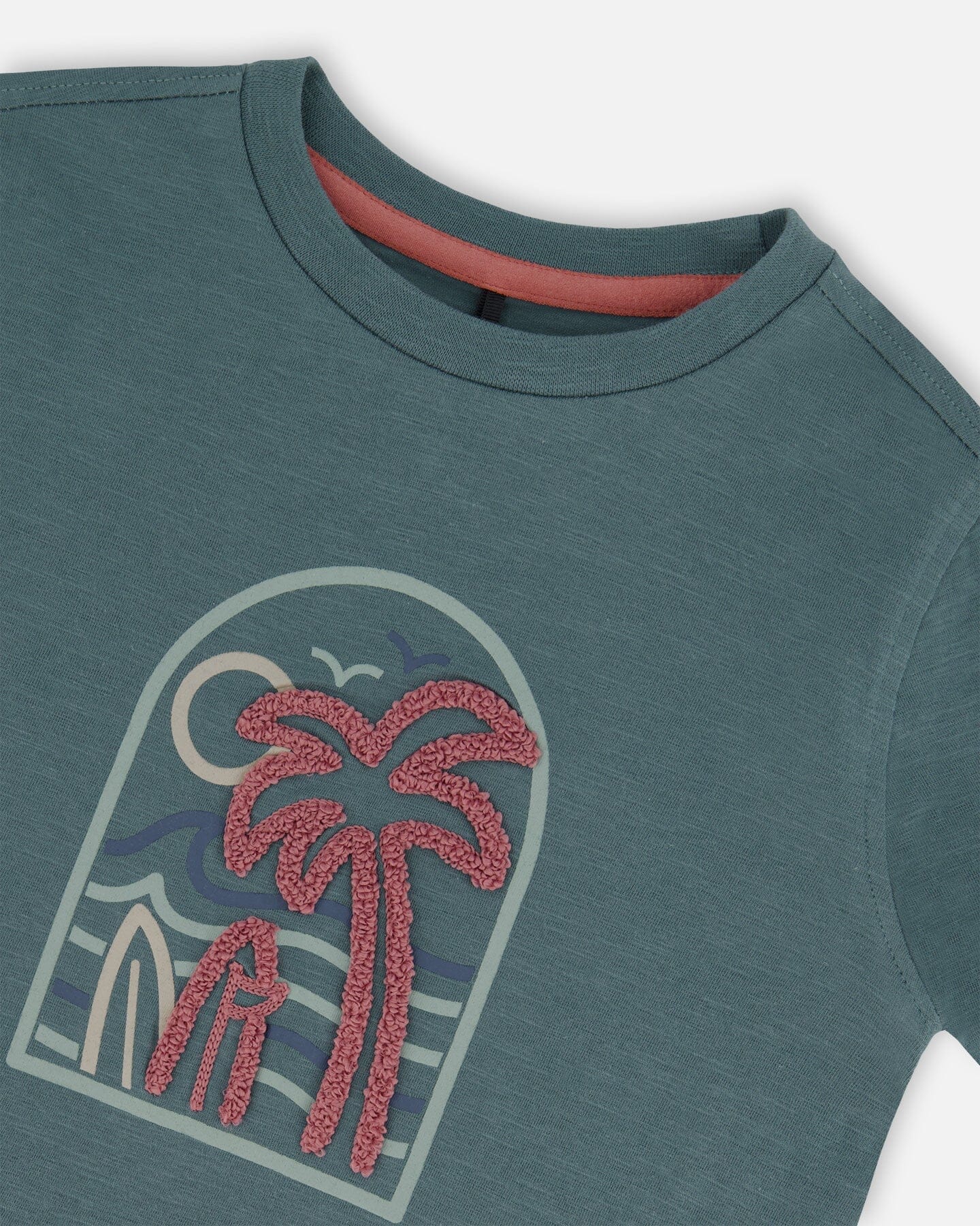 Short Sleeve Organic Cotton Graphic Tee Teal And Dark Old Rose-4