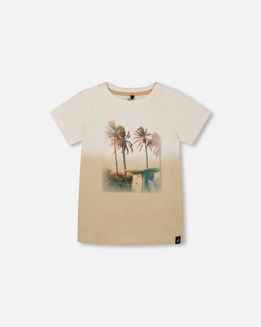 Short Sleeve Organic Cotton Graphic Tee Gradient White And Beige-0