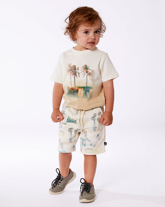 Short Sleeve Organic Cotton Graphic Tee Gradient White And Beige-1
