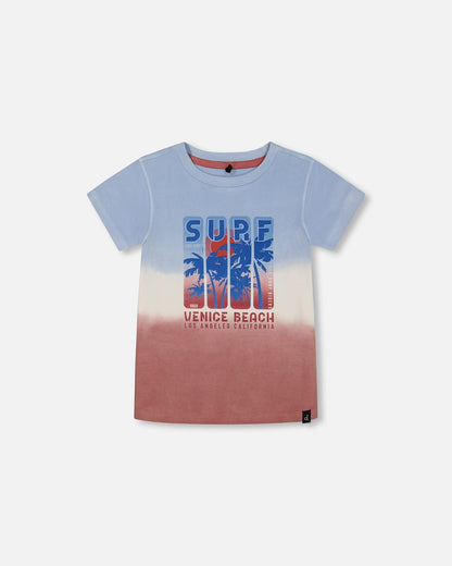 Short Sleeve Organic Cotton Graphic Tee Gradient Pale Blue And Dark Old Rose-0