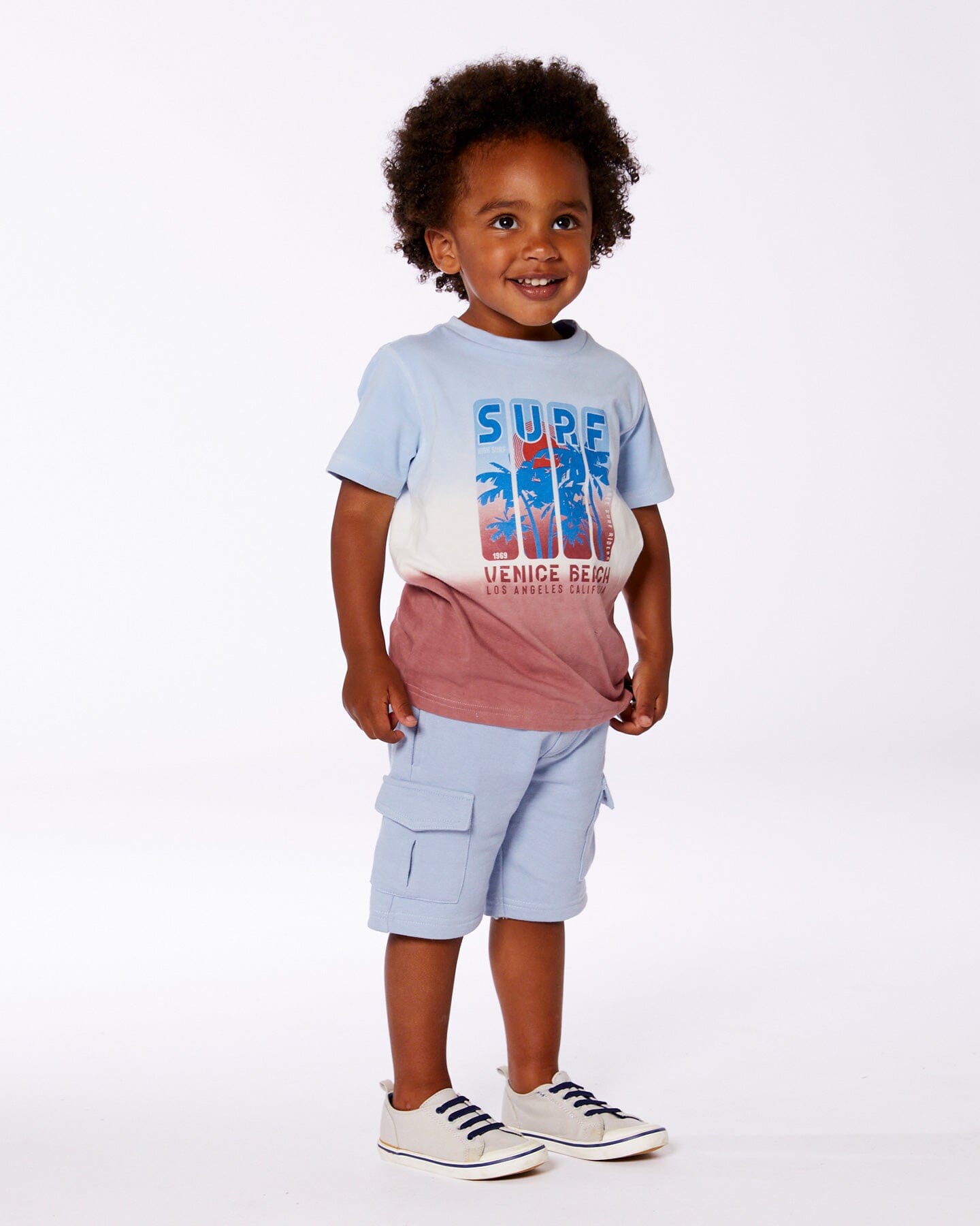 Short Sleeve Organic Cotton Graphic Tee Gradient Pale Blue And Dark Old Rose-2