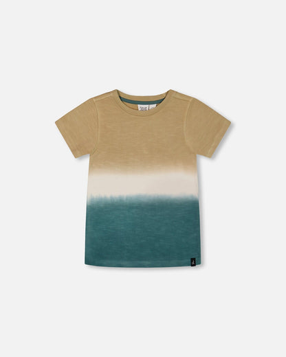 Short Sleeve Tee Gradient Beige And Teal-0