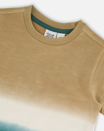 Short Sleeve Tee Gradient Beige And Teal-4