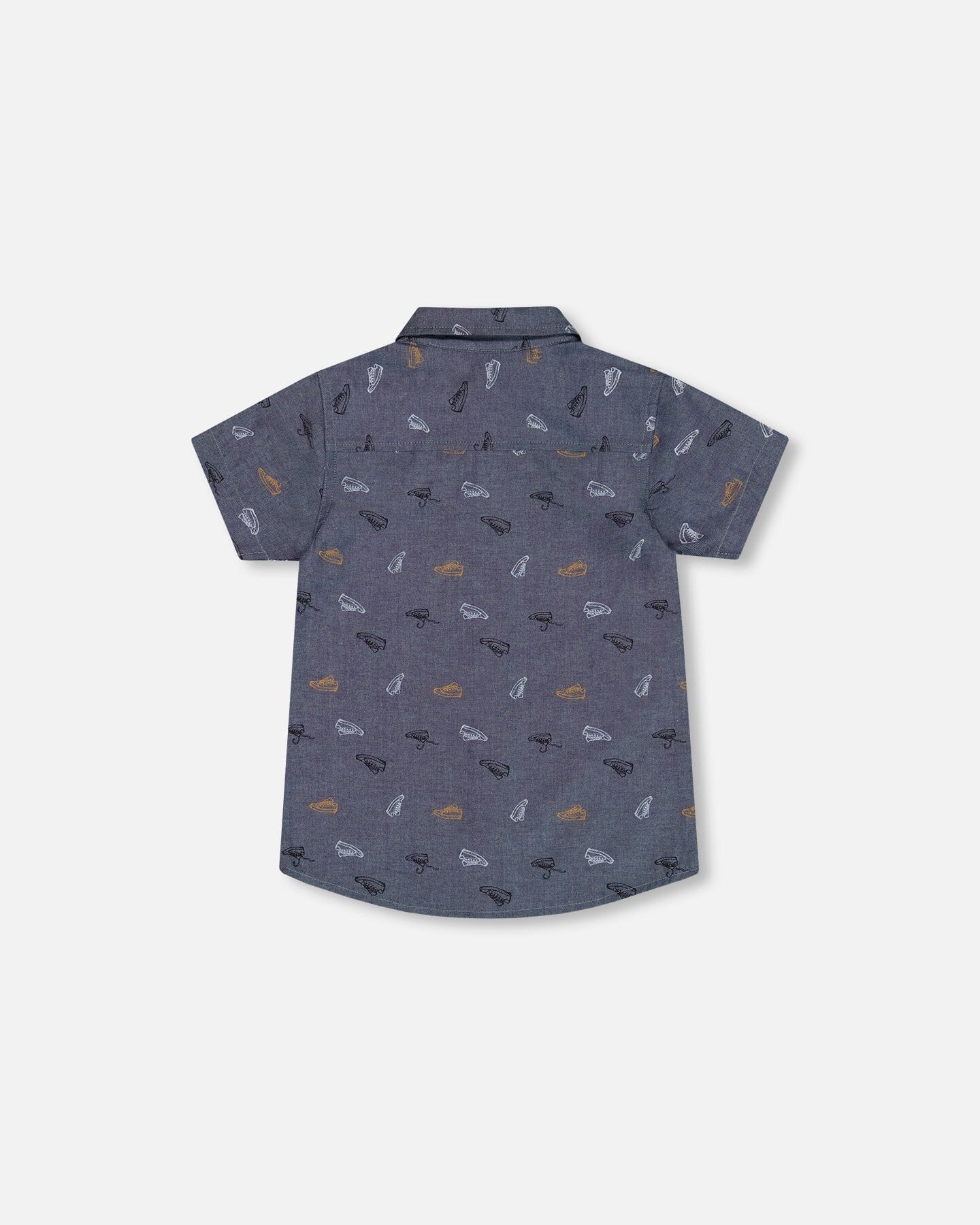 Printed Chambray Short Sleeve Shirt Gray, White And Tan-3