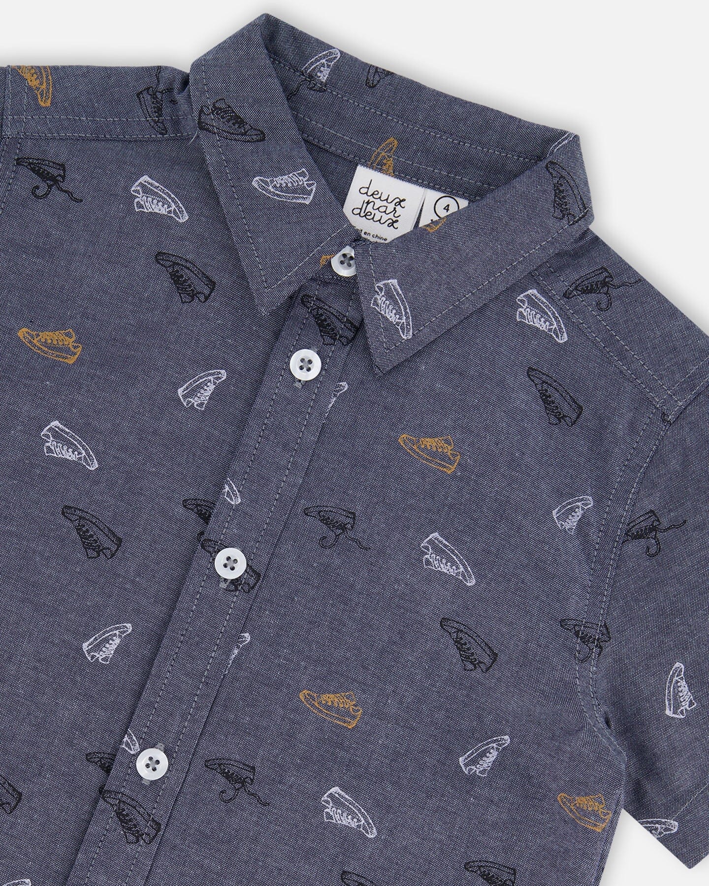 Printed Chambray Short Sleeve Shirt Gray, White And Tan-4