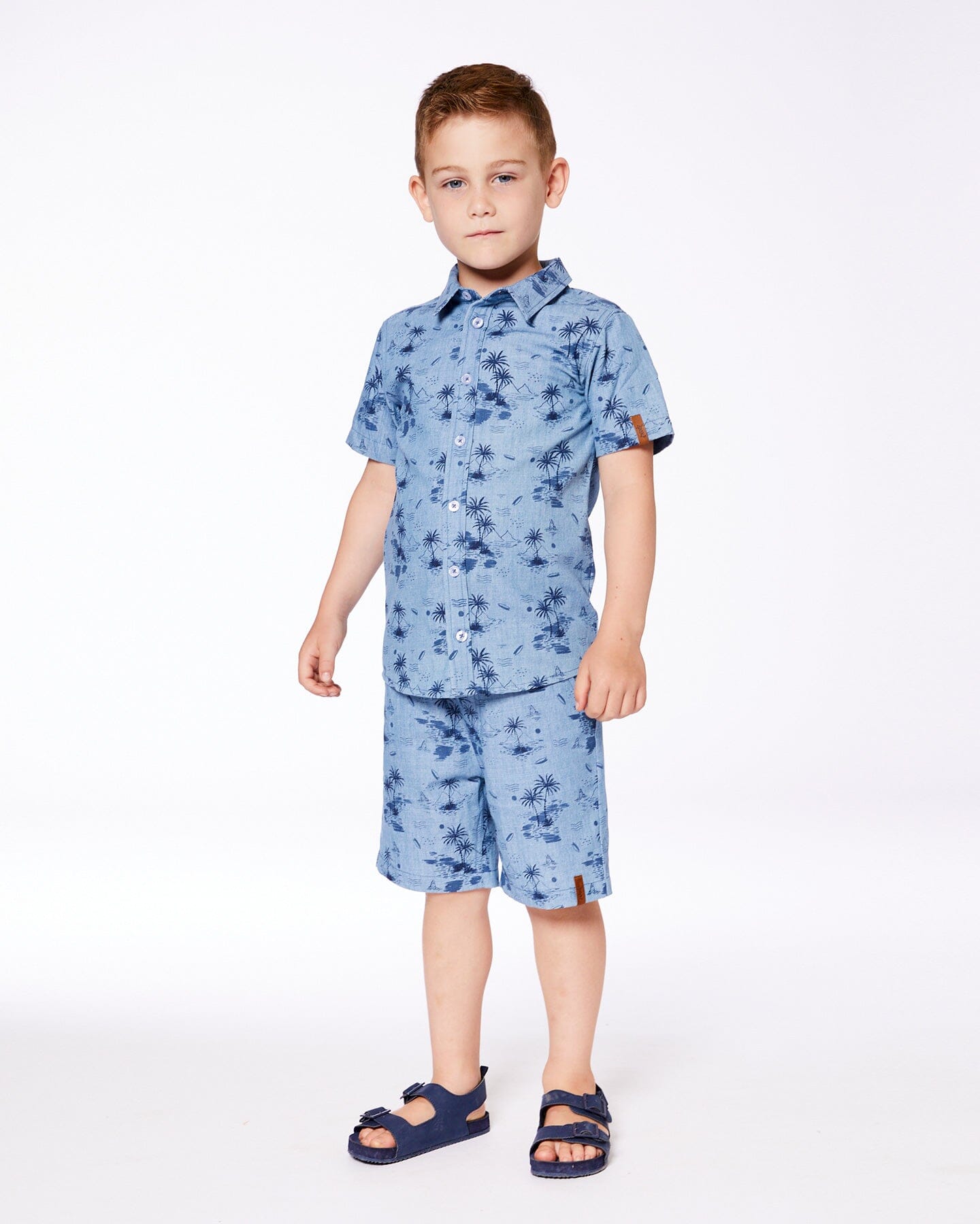Printed Chambray Short Sleeve Shirt Pale Blue And Navy-2