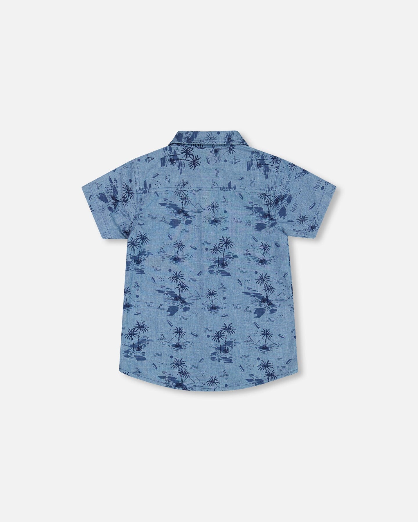 Printed Chambray Short Sleeve Shirt Pale Blue And Navy-3