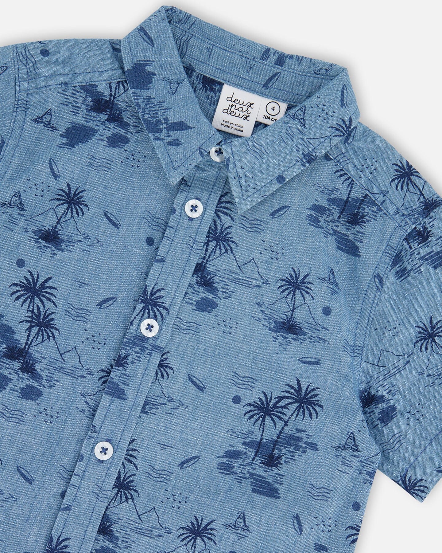 Printed Chambray Short Sleeve Shirt Pale Blue And Navy-4
