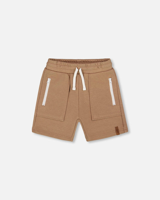 French Terry Zip Pocket Shorts Beige-0