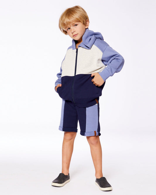 French Terry Color Block Short Blue, Navy And Cream-1