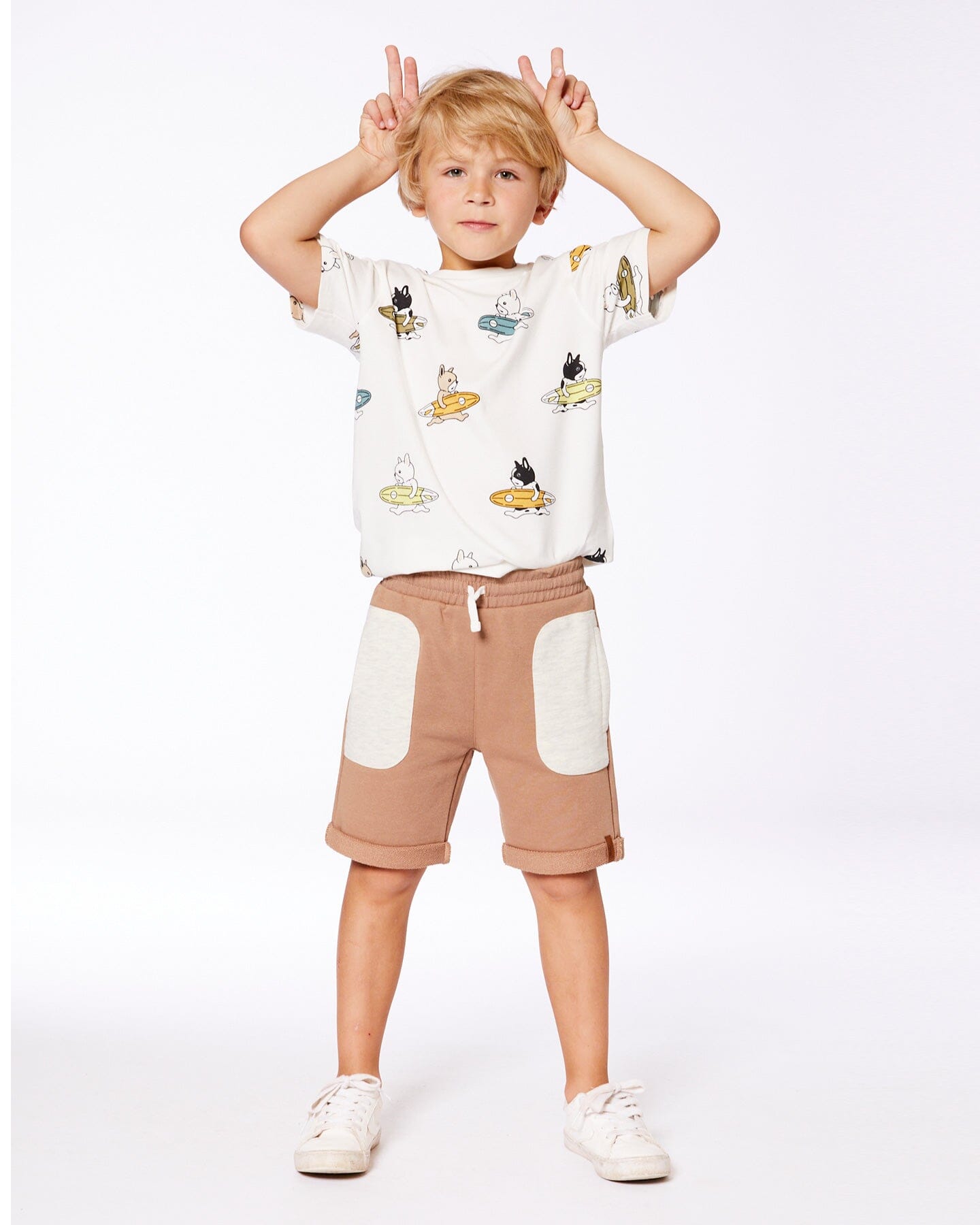 French Terry Short With Contrast Pockets Beige And Off-White-1