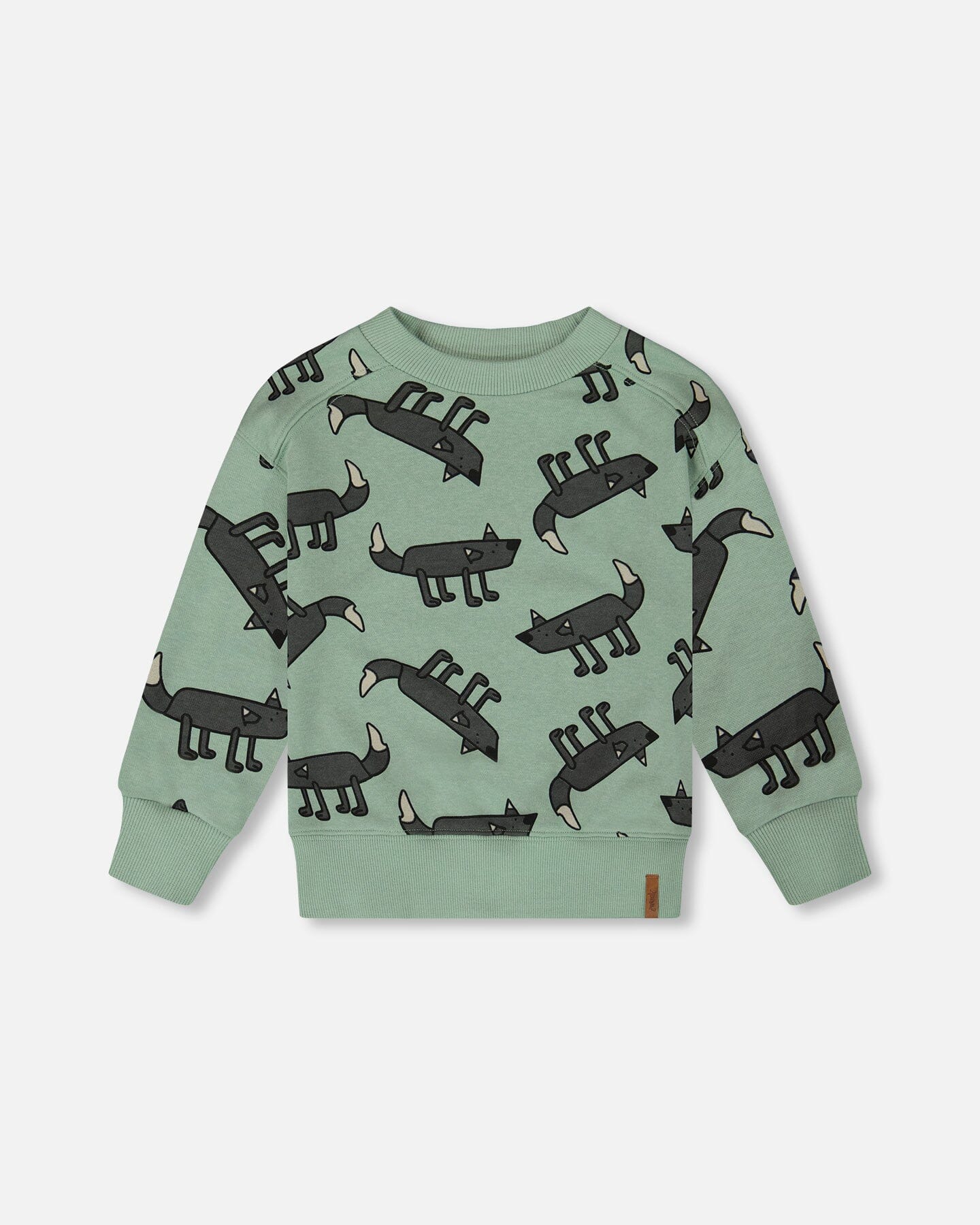 Printed Pullover French Terry Sweatshirt Gray Wolf On Teal Background-0