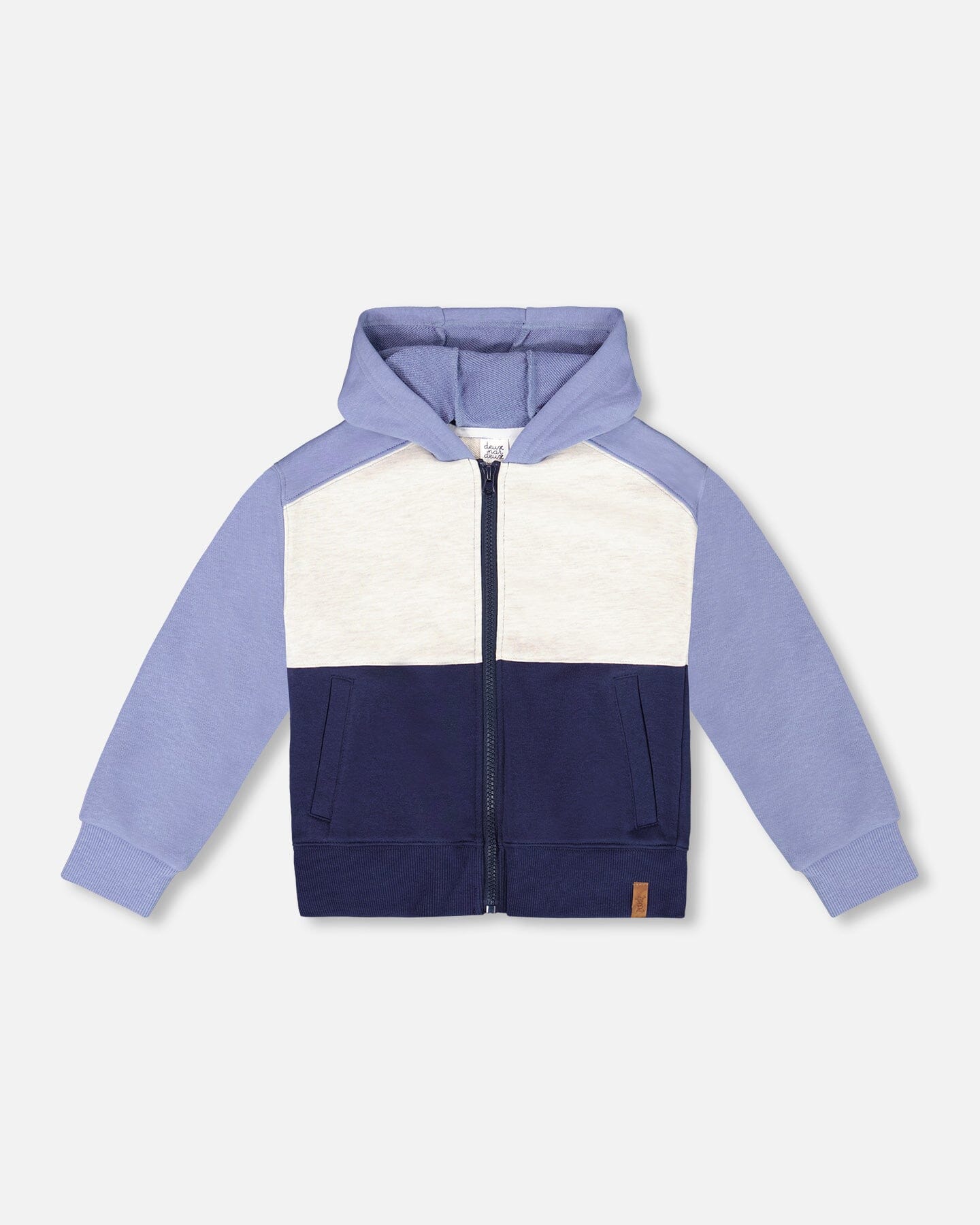 French Terry Color Block Full Zip Hoodie Sweatshirt Blue, Navy And Cream-0