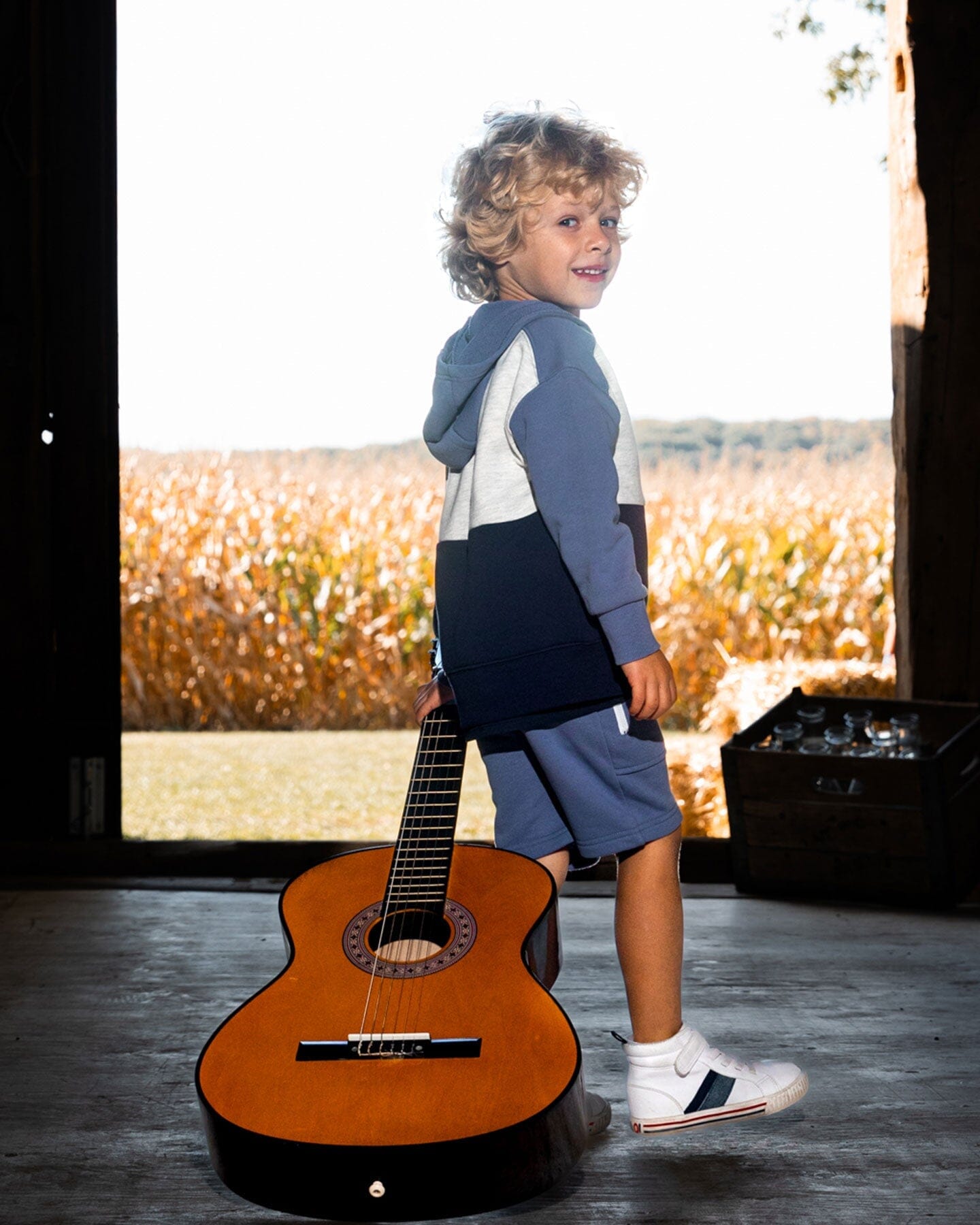 French Terry Color Block Full Zip Hoodie Sweatshirt Blue, Navy And Cream-1