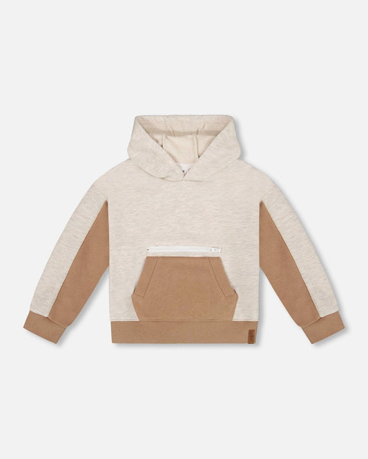 French Terry Color Block Pullover Hoodie Sweatshirt Beige And Off-White-0